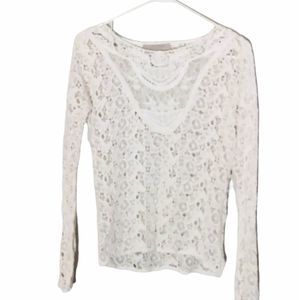 Zara Trafaluc Women's Flower Embroidered Lace Front Pullover Sweater Size M